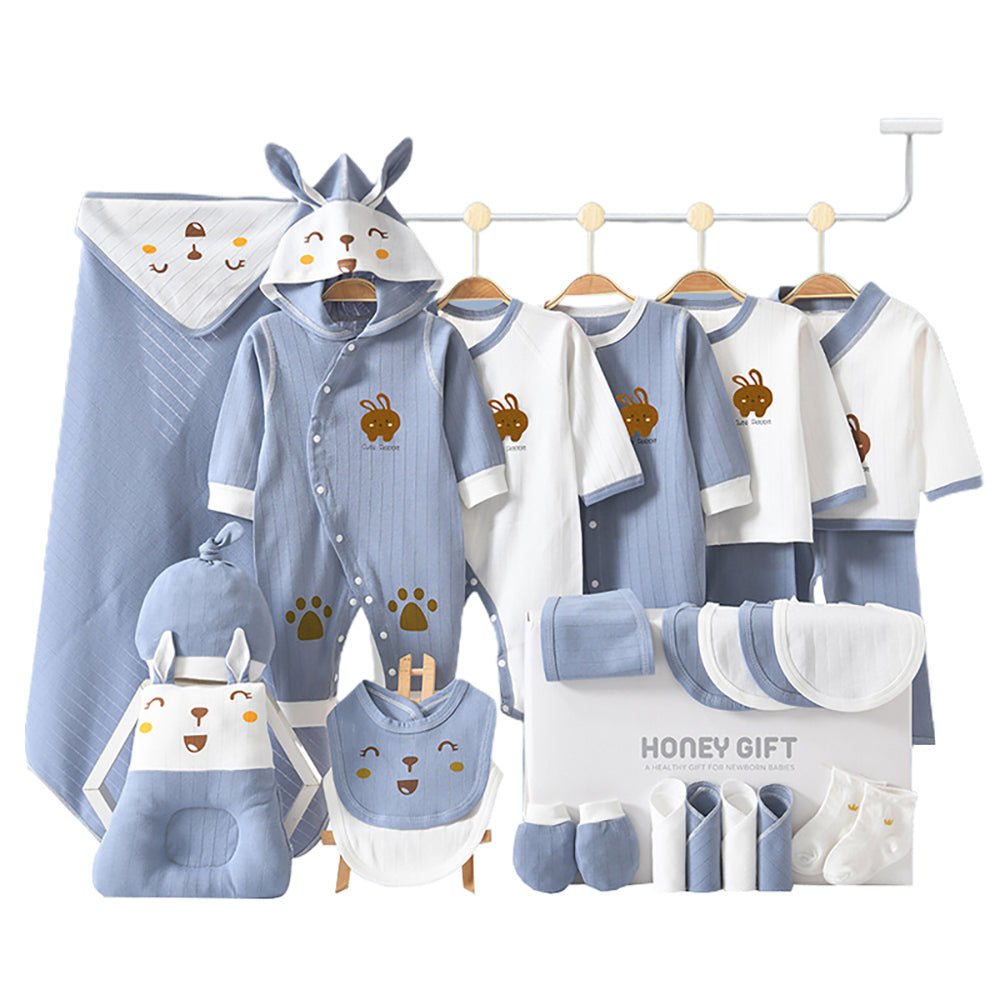 26pcs Blue Hunny Bunny , New born Baby Girl/Boy Gift Hamper all Season wear Clothes Gift Hamper Box, (0-6months) - Little Surprise Box26pcs Blue Hunny Bunny , New born Baby Girl/Boy Gift Hamper all Season wear Clothes Gift Hamper Box, (0-6months)