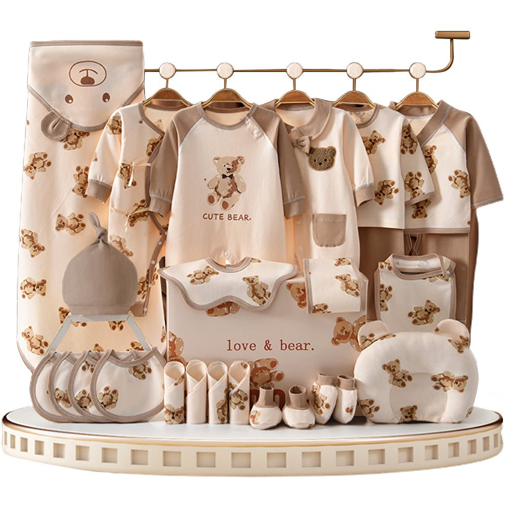 26pcs Cream & Brown Teddy Love , New born Baby Girl/Boy Gift Hamper all Season wear Clothes Gift Hamper Box, (0-6months) - Little Surprise Box26pcs Cream & Brown Teddy Love , New born Baby Girl/Boy Gift Hamper all Season wear Clothes Gift Hamper Box, (0-6months)