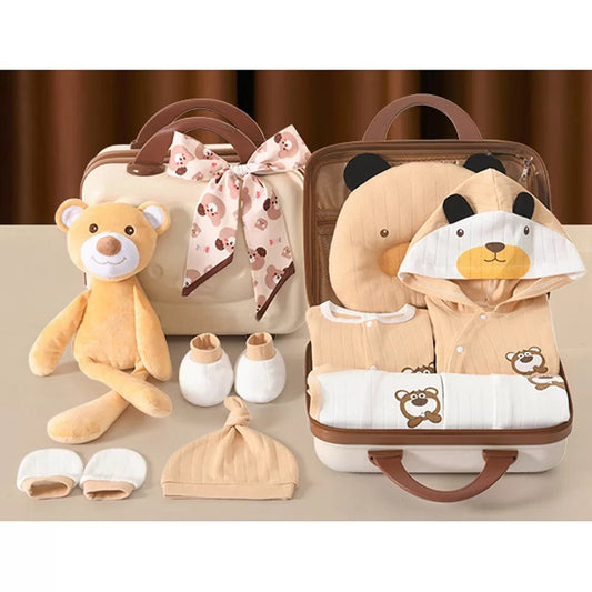 27pcs Mini Suitcase Newborn Hamper for Baby Boy/ Baby Girl (Cream), 0-6 months