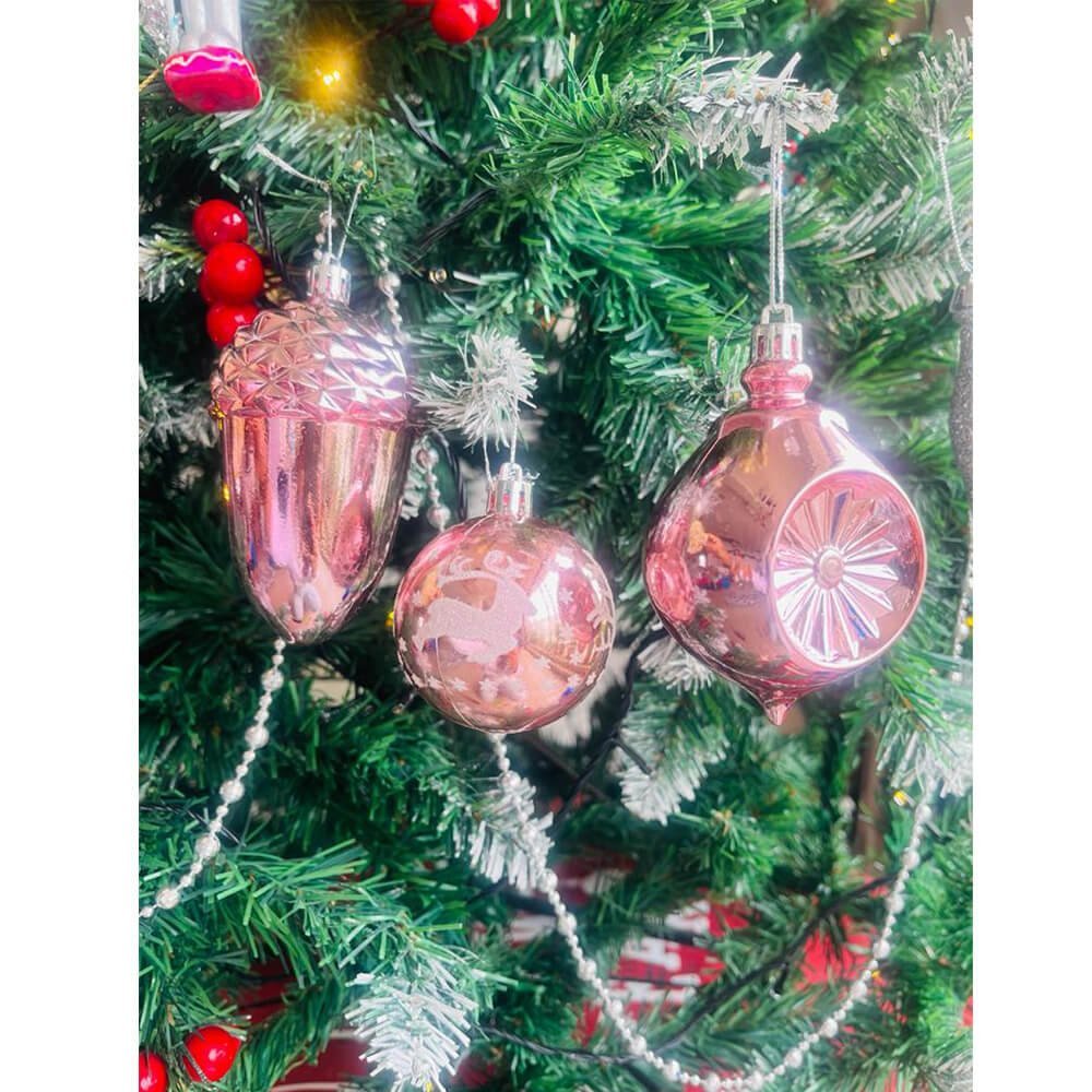 29 pcs, Shiny Metallic Pink Colour Hanging Christmas Tree Ornaments