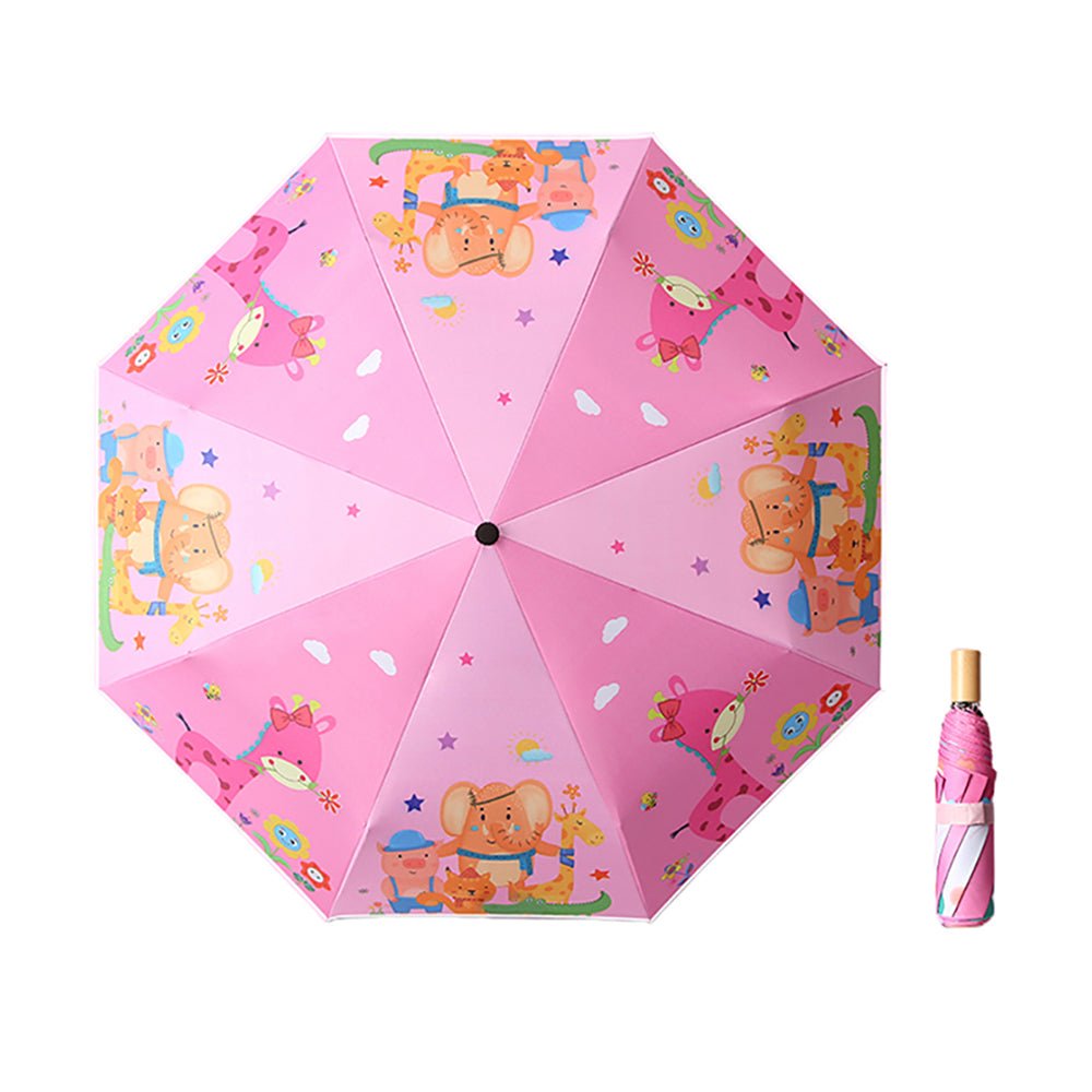  3-fold Pink Giraffe jungle theme Rain and All-season Kids Umbrella  - Little Surprise Box 3-fold Pink Giraffe jungle theme Rain and All-season Kids Umbrella 
