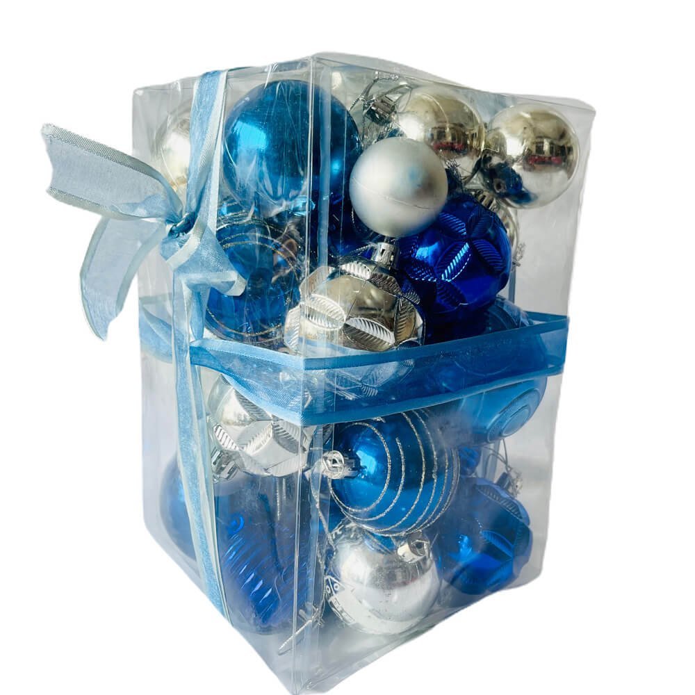 34 pcs, Blue & Silver Colour Hanging Christmas Tree Ornaments - Little Surprise Box34 pcs, Blue & Silver Colour Hanging Christmas Tree Ornaments