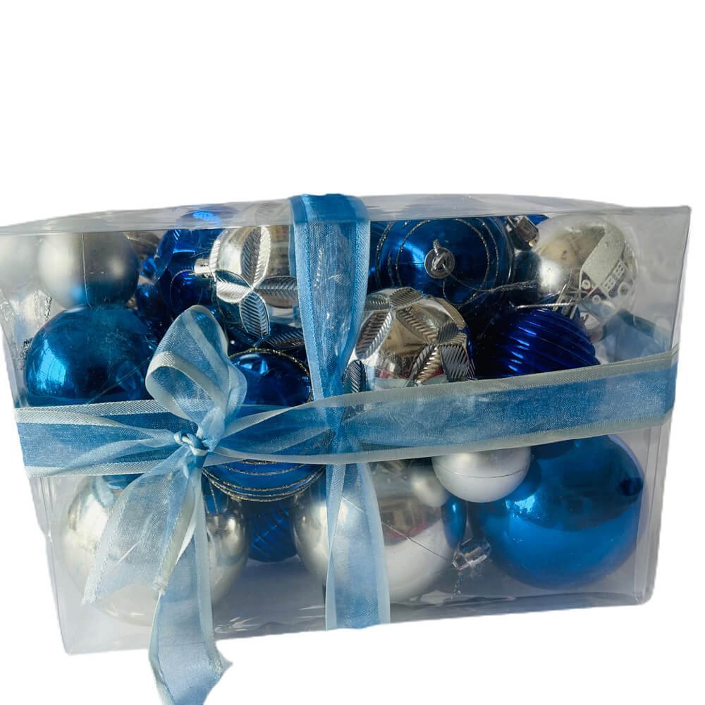 34 pcs, Blue & Silver Colour Hanging Christmas Tree Ornaments - Little Surprise Box34 pcs, Blue & Silver Colour Hanging Christmas Tree Ornaments