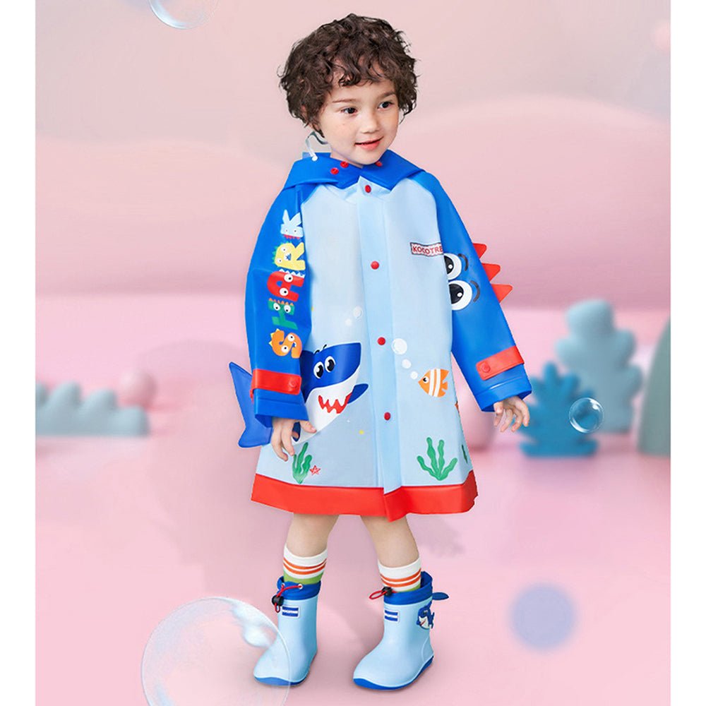 3d Applique Blue Shark Sleeves, Kids Raincoat - Little Surprise Box3d Applique Blue Shark Sleeves, Kids Raincoat