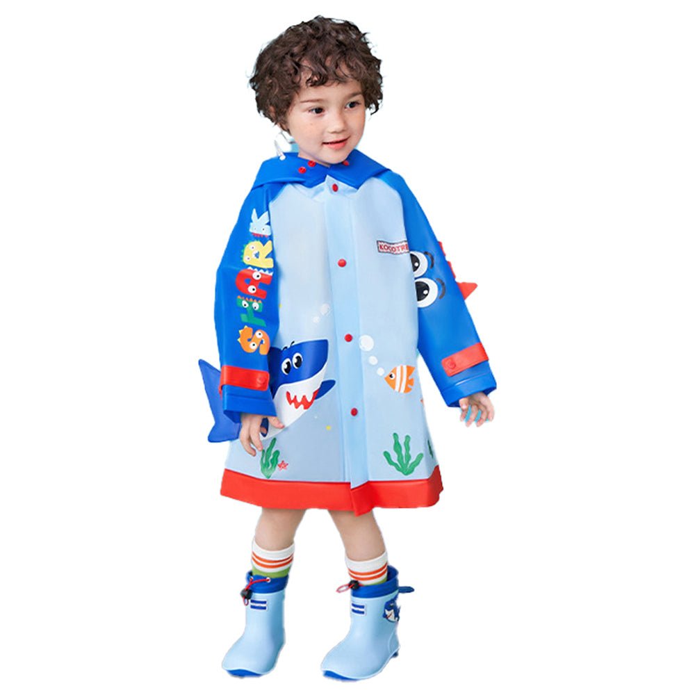 3d Applique Blue Shark Sleeves, Kids Raincoat - Little Surprise Box3d Applique Blue Shark Sleeves, Kids Raincoat