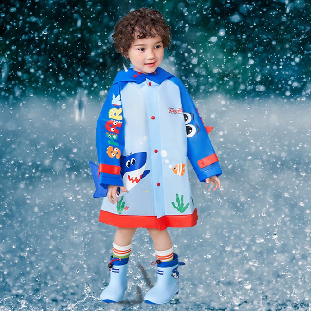 3d Applique Blue Shark Sleeves, Kids Raincoat - Little Surprise Box3d Applique Blue Shark Sleeves, Kids Raincoat