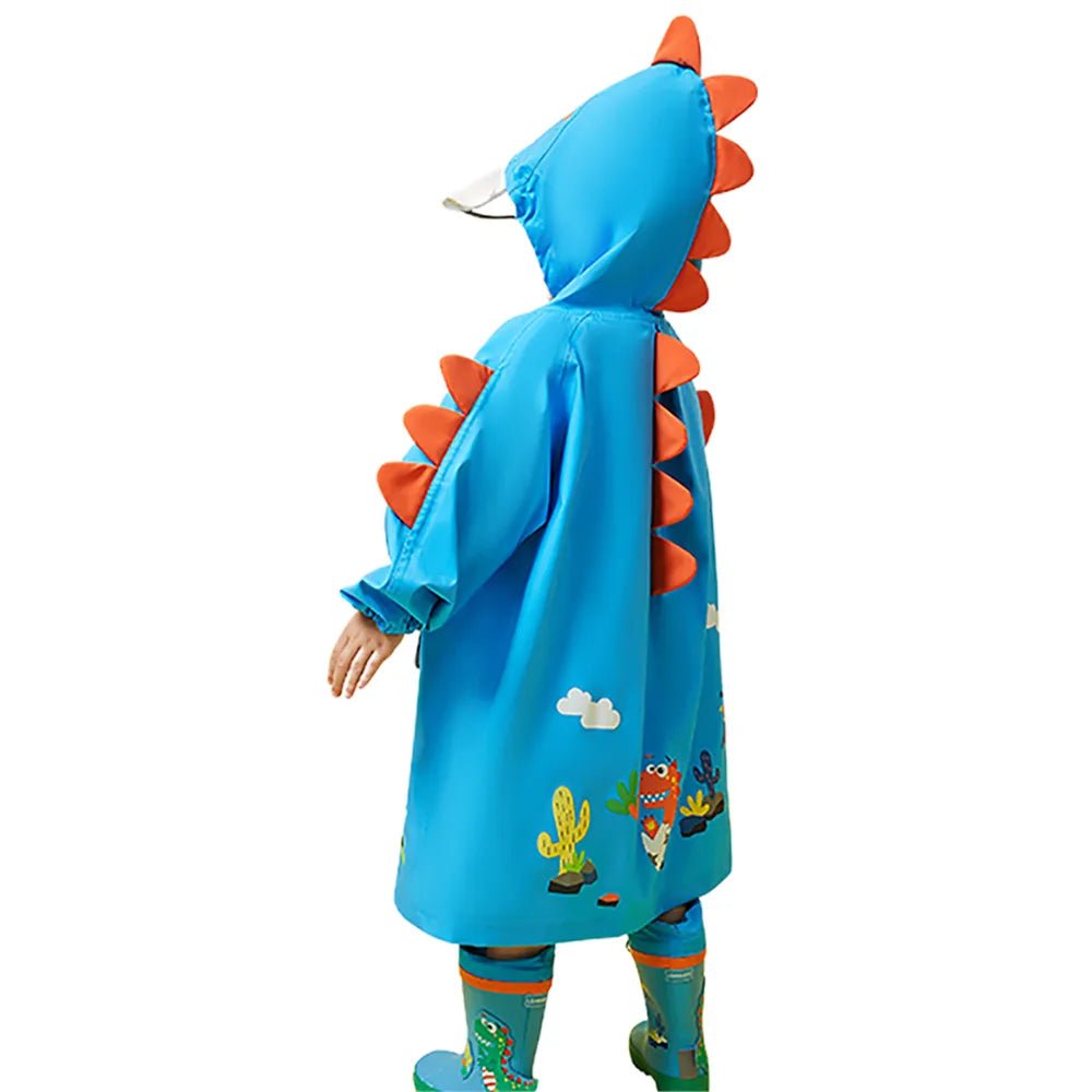 3d Applique Dino Cactus Theme, Knee Length Raincoat for Kids, Bright Blue - Little Surprise Box3d Applique Dino Cactus Theme, Knee Length Raincoat for Kids, Bright Blue