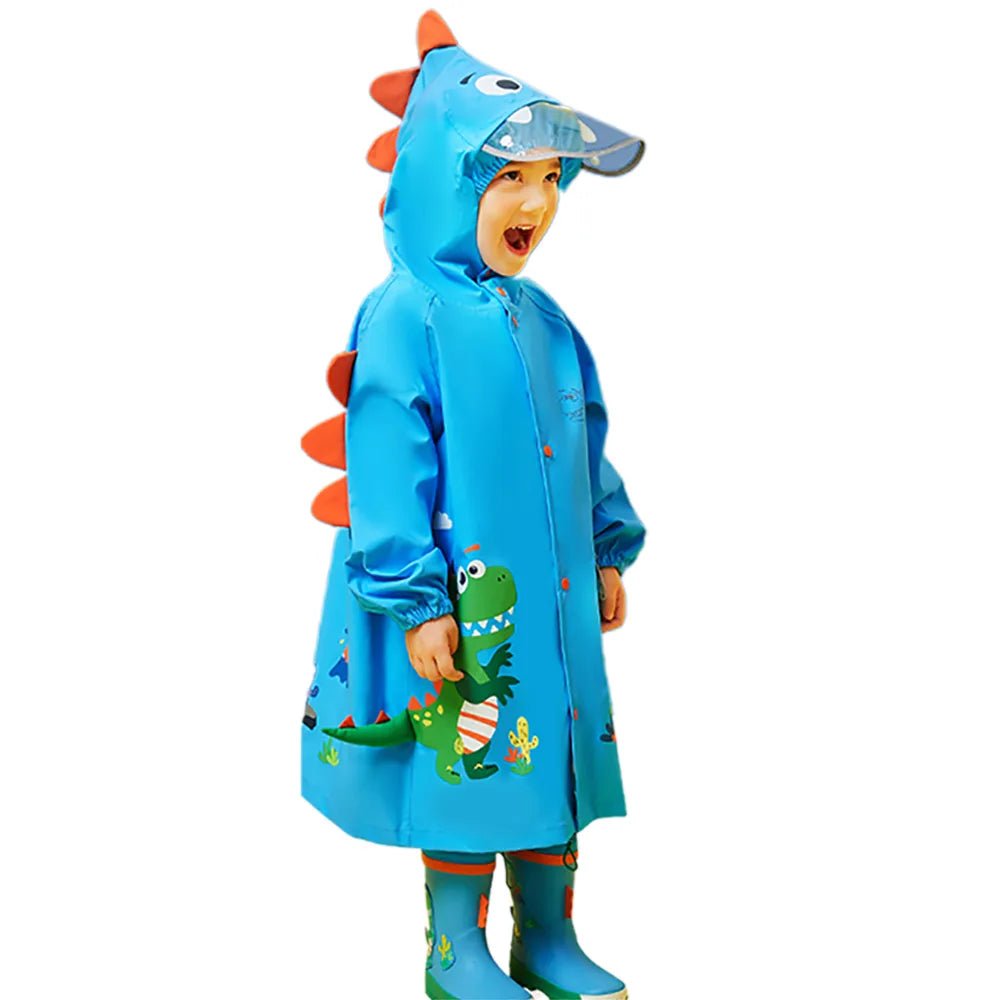 3d Applique Dino Cactus Theme, Knee Length Raincoat for Kids, Bright Blue - Little Surprise Box3d Applique Dino Cactus Theme, Knee Length Raincoat for Kids, Bright Blue