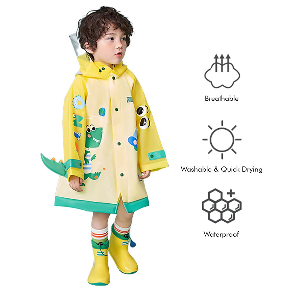 3d Applique Yellow Dino Sleeves, Kids Raincoat - Little Surprise Box3d Applique Yellow Dino Sleeves, Kids Raincoat