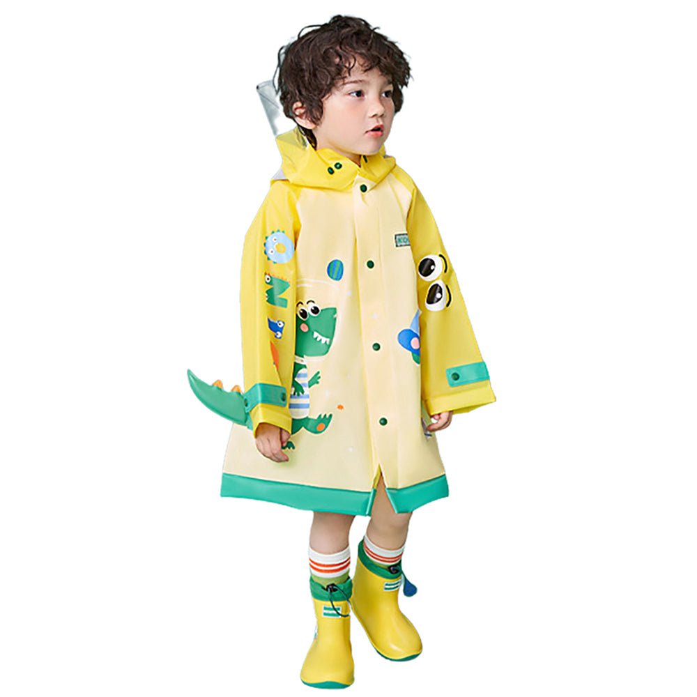 3d Applique Yellow Dino Sleeves, Kids Raincoat - Little Surprise Box3d Applique Yellow Dino Sleeves, Kids Raincoat