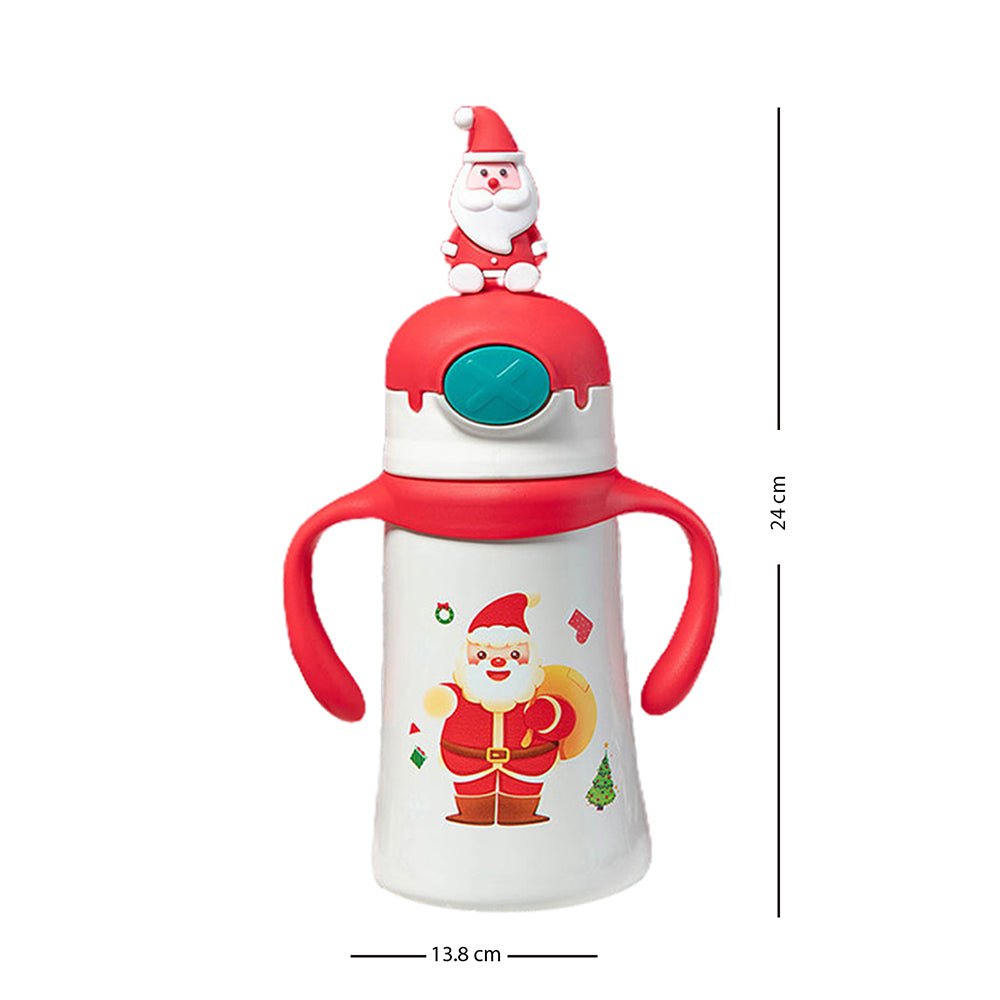 3d Santa Head Christmas Theme Stainless Steel Water Bottle with handle for Infants and Toddlers, White ,360ml - Little Surprise Box3d Santa Head Christmas Theme Stainless Steel Water Bottle with handle for Infants and Toddlers, White ,360ml