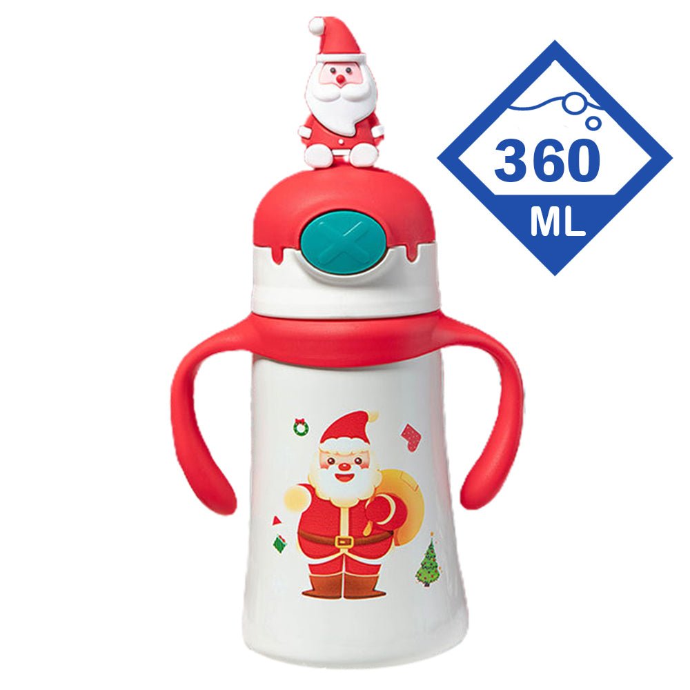 3d Santa Head Christmas Theme Stainless Steel Water Bottle with handle for Infants and Toddlers, White ,360ml - Little Surprise Box3d Santa Head Christmas Theme Stainless Steel Water Bottle with handle for Infants and Toddlers, White ,360ml