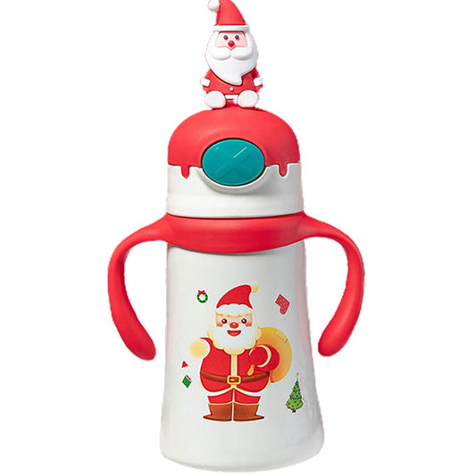 3d Santa Head Christmas Theme Stainless Steel Water Bottle with handle for Infants and Toddlers, White ,360ml - Little Surprise Box3d Santa Head Christmas Theme Stainless Steel Water Bottle with handle for Infants and Toddlers, White ,360ml