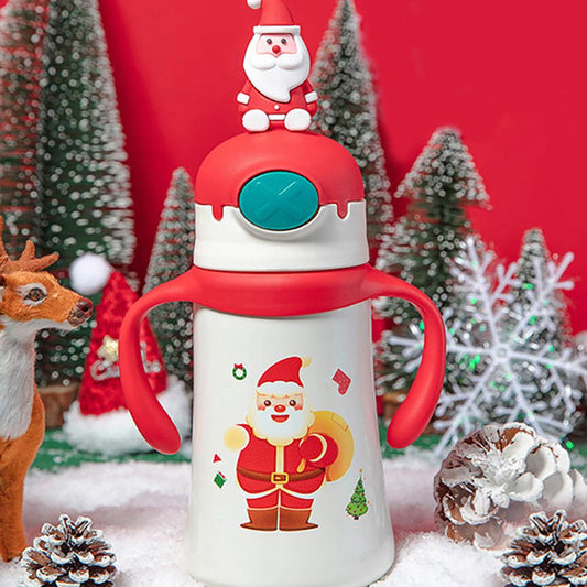 3d Santa Head Christmas Theme Stainless Steel Water Bottle with handle for Infants and Toddlers, White ,360ml - Little Surprise Box3d Santa Head Christmas Theme Stainless Steel Water Bottle with handle for Infants and Toddlers, White ,360ml