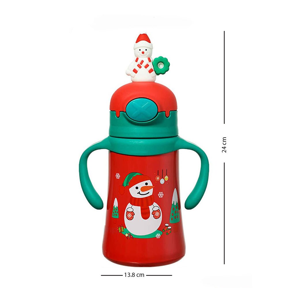 3d Snowman Head Christmas Theme Stainless Steel Water Bottle with handle for Infants and Toddlers, Red ,360ml - Little Surprise Box3d Snowman Head Christmas Theme Stainless Steel Water Bottle with handle for Infants and Toddlers, Red ,360ml