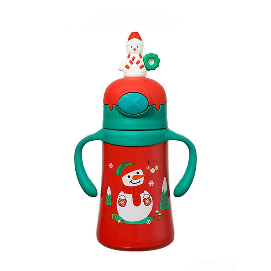 3d Snowman Head Christmas Theme Stainless Steel Water Bottle with handle for Infants and Toddlers, Red ,360ml - Little Surprise Box3d Snowman Head Christmas Theme Stainless Steel Water Bottle with handle for Infants and Toddlers, Red ,360ml