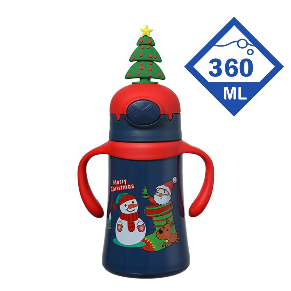 3d XMAS tree Christmas Theme Stainless Steel Water Bottle with handle for Infants and Toddlers, Blue,360ml - Little Surprise Box3d XMAS tree Christmas Theme Stainless Steel Water Bottle with handle for Infants and Toddlers, Blue,360ml