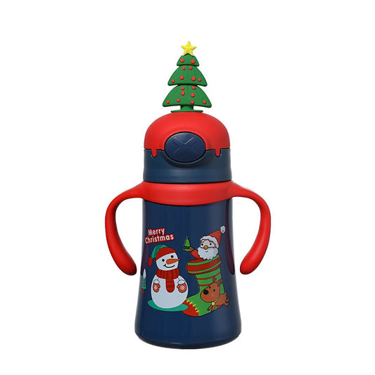 3d XMAS tree Christmas Theme Stainless Steel Water Bottle with handle for Infants and Toddlers, Blue,360ml - Little Surprise Box3d XMAS tree Christmas Theme Stainless Steel Water Bottle with handle for Infants and Toddlers, Blue,360ml