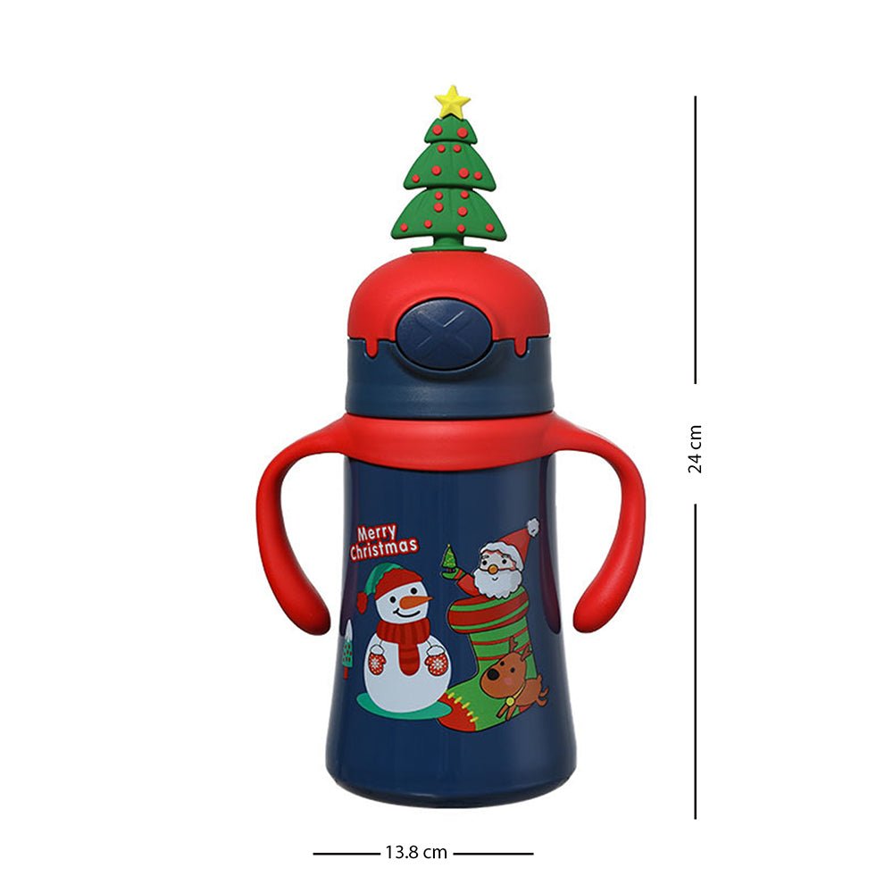 3d XMAS tree Christmas Theme Stainless Steel Water Bottle with handle for Infants and Toddlers, Blue,360ml - Little Surprise Box3d XMAS tree Christmas Theme Stainless Steel Water Bottle with handle for Infants and Toddlers, Blue,360ml