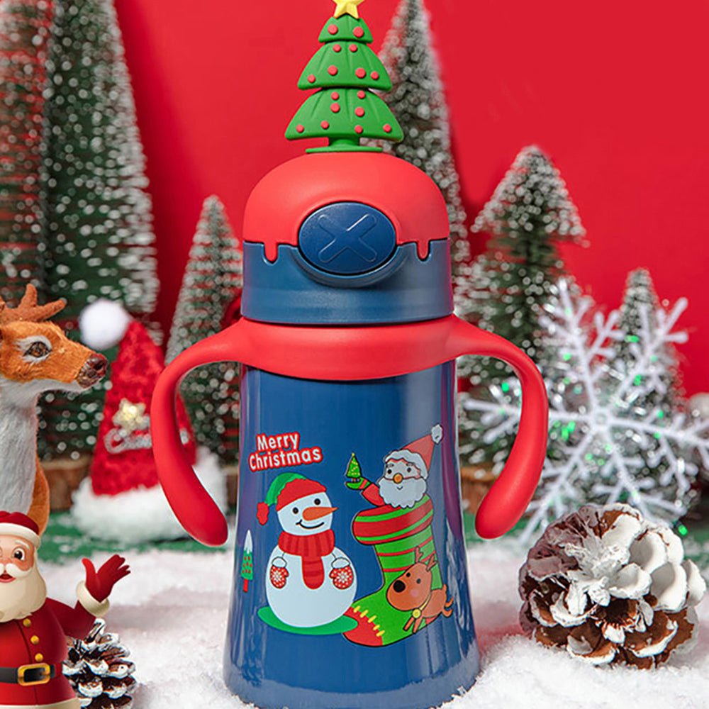 3d XMAS tree Christmas Theme Stainless Steel Water Bottle with handle for Infants and Toddlers, Blue,360ml - Little Surprise Box3d XMAS tree Christmas Theme Stainless Steel Water Bottle with handle for Infants and Toddlers, Blue,360ml