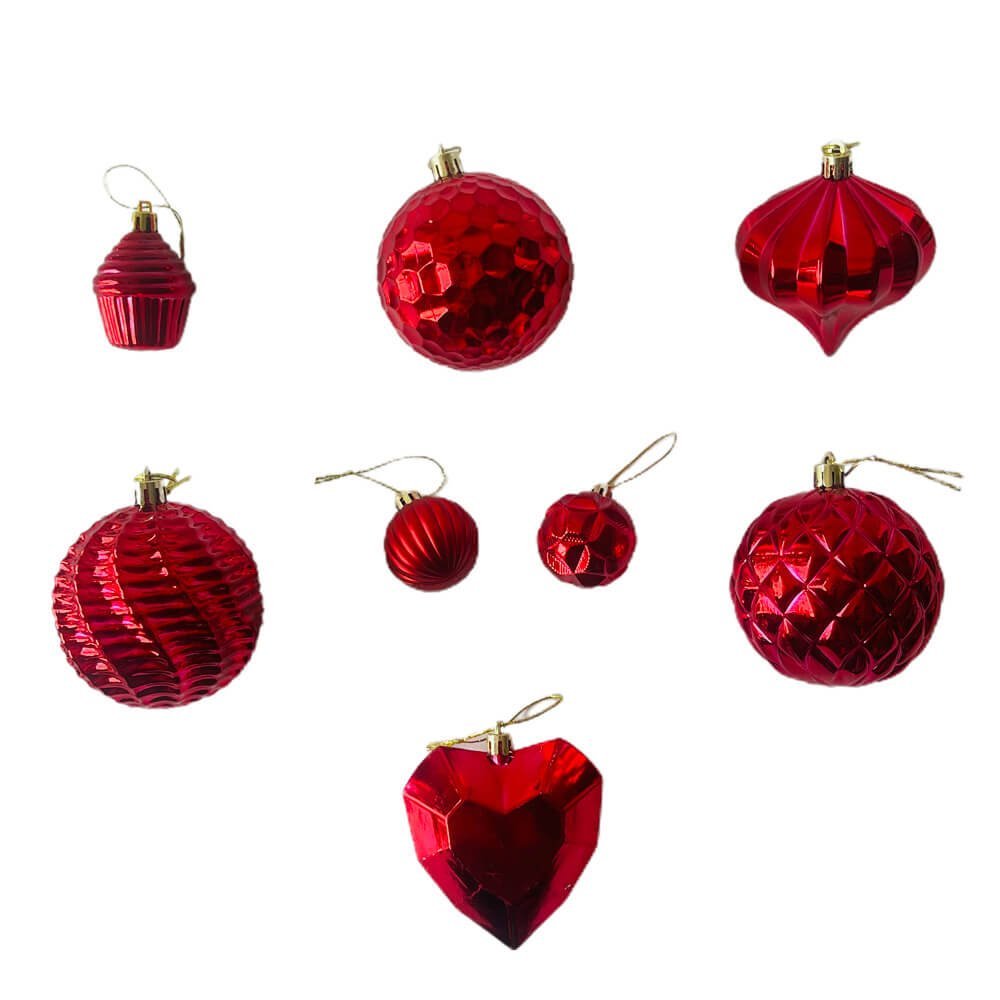 40 pcs Deep Shiny Red Theme Hanging Christmas Tree Ornaments