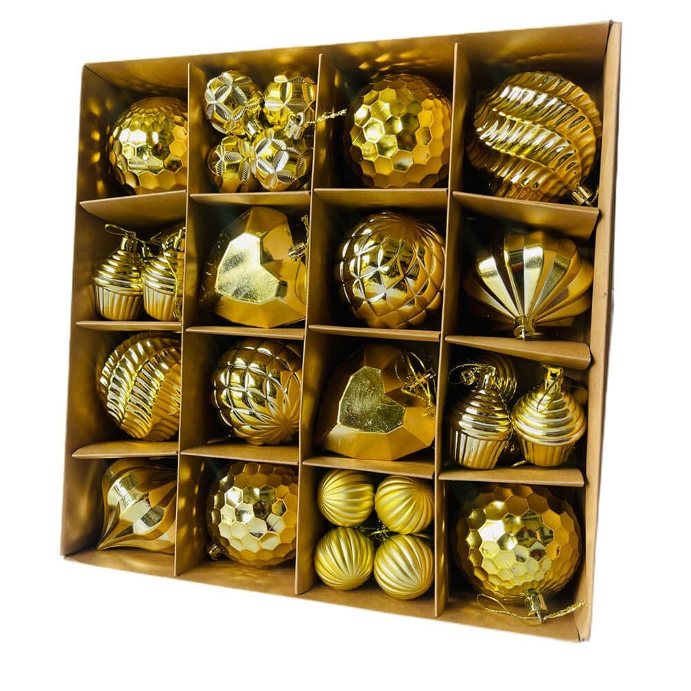 40 pcs Shiny Gold Theme Hanging Christmas Tree Ornaments - Little Surprise Box40 pcs Shiny Gold Theme Hanging Christmas Tree Ornaments