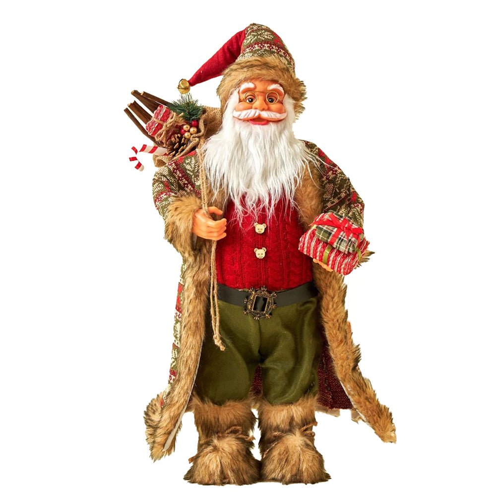 45cms Olive & Red Furry Santa Claus Self Standing Christmas Table Décor & Christmas Decoration - Little Surprise Box45cms Olive & Red Furry Santa Claus Self Standing Christmas Table Décor & Christmas Decoration