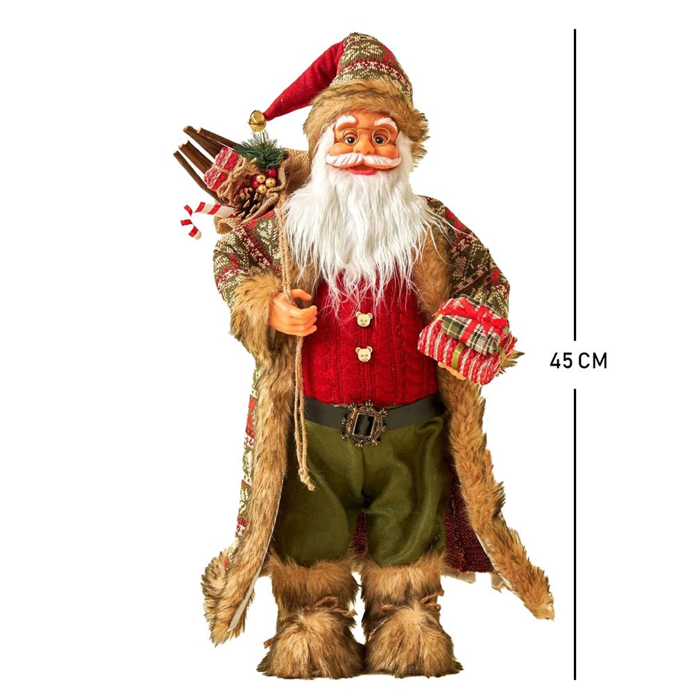 45cms Olive & Red Furry Santa Claus Self Standing Christmas Table Décor & Christmas Decoration - Little Surprise Box45cms Olive & Red Furry Santa Claus Self Standing Christmas Table Décor & Christmas Decoration