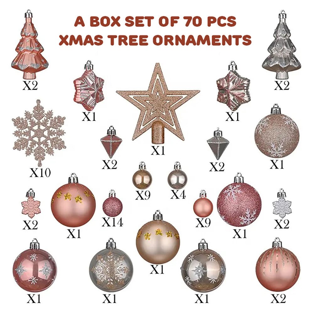 70 pcs Bronze Metal Shaded Big Star themed Christmas Ball Tree ornaments XMAS Decoration Set - Little Surprise Box70 pcs Bronze Metal Shaded Big Star themed Christmas Ball Tree ornaments XMAS Decoration Set