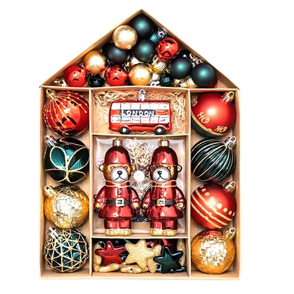 70 pcs London theme Red, Green, Gold Christmas Ball Tree ornaments XMAS Decoration Set - Little Surprise Box70 pcs London theme Red, Green, Gold Christmas Ball Tree ornaments XMAS Decoration Set