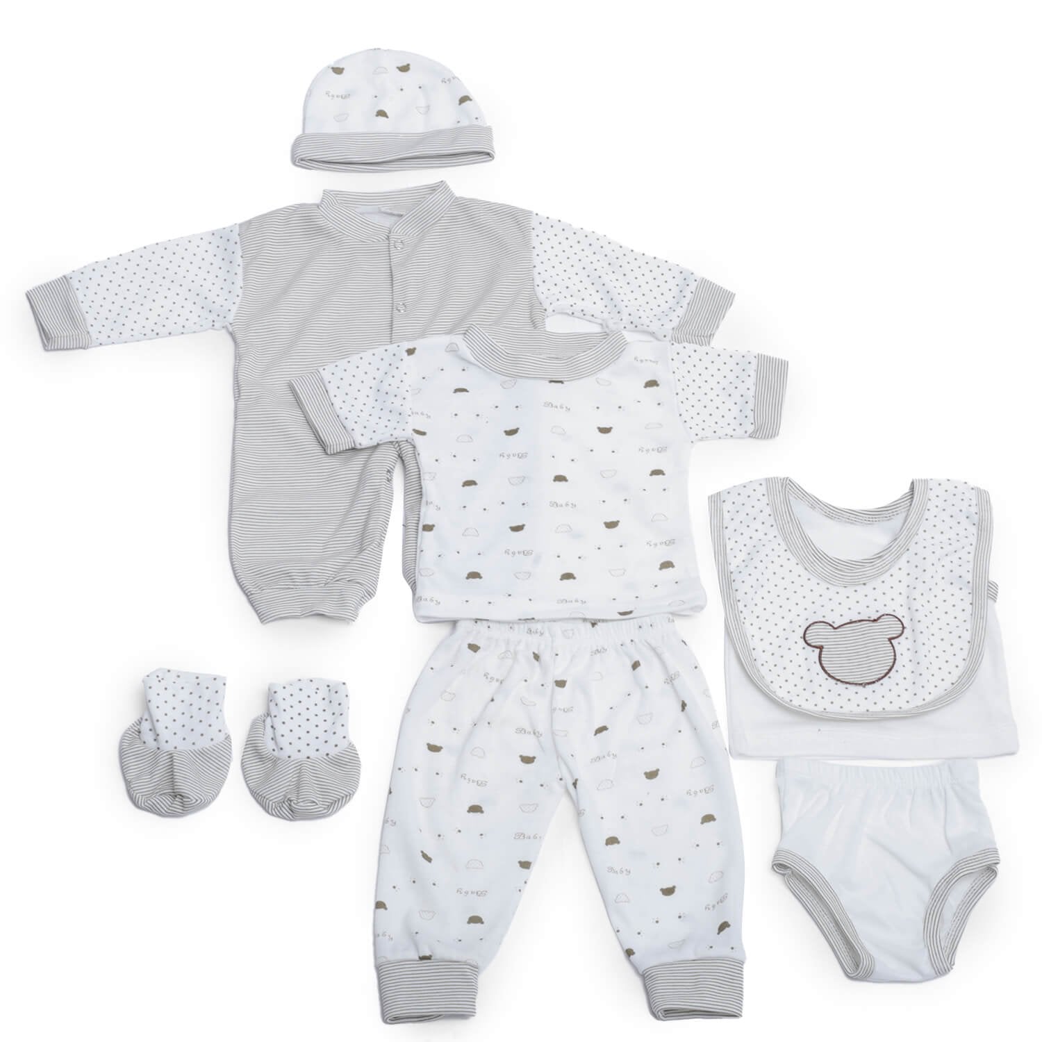 8 pcs Brown Bear Baby Girl/Boy Clothes Set (0-3 months)