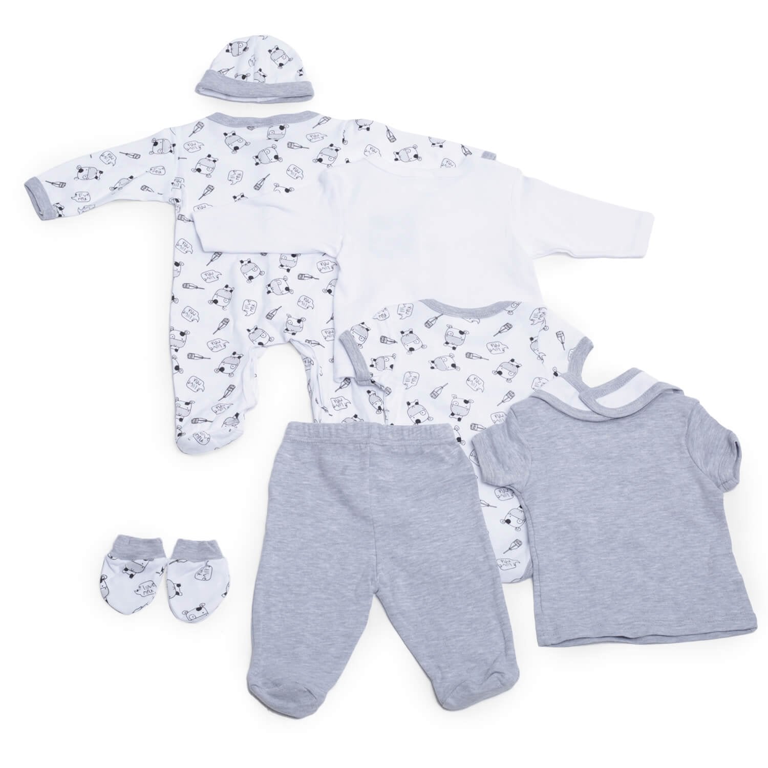 8 pcs Grey & White Cow Baby Girl/Boy Clothes Set (3-6 months) - Little Surprise Box8 pcs Grey & White Cow Baby Girl/Boy Clothes Set (3-6 months)