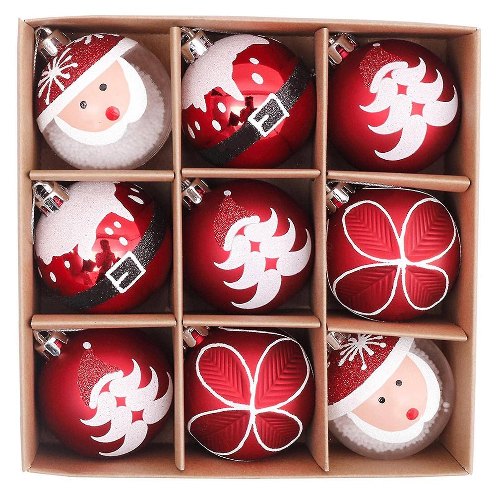 9 pcs Red Santa theme Christmas Ball Tree ornaments XMAS Decoration Set - Little Surprise Box9 pcs Red Santa theme Christmas Ball Tree ornaments XMAS Decoration Set