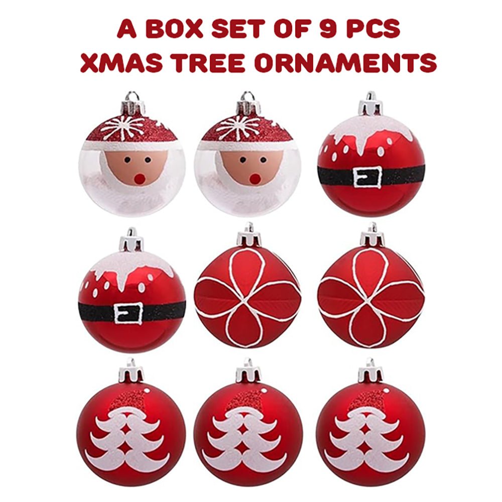9 pcs Red Santa theme Christmas Ball Tree ornaments XMAS Decoration Set - Little Surprise Box9 pcs Red Santa theme Christmas Ball Tree ornaments XMAS Decoration Set