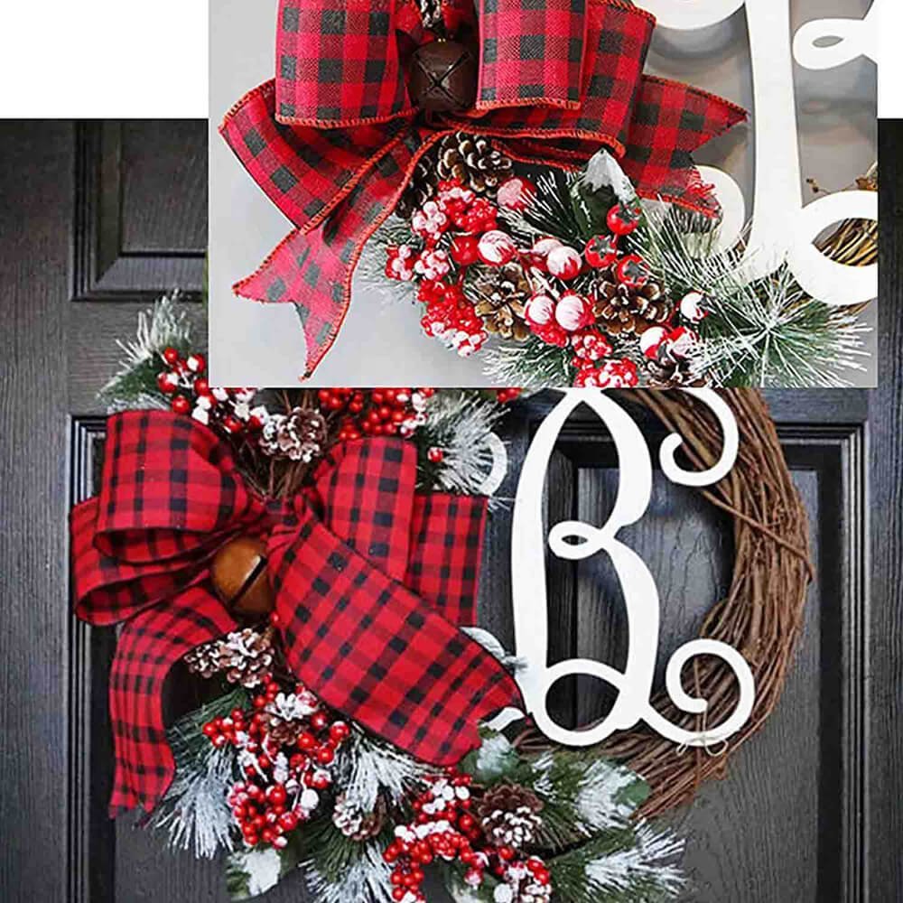 'B' Alphabet Style Artificial Christmas Wreath for Wall, Door and Tree Decor - Little Surprise Box'B' Alphabet Style Artificial Christmas Wreath for Wall, Door and Tree Decor