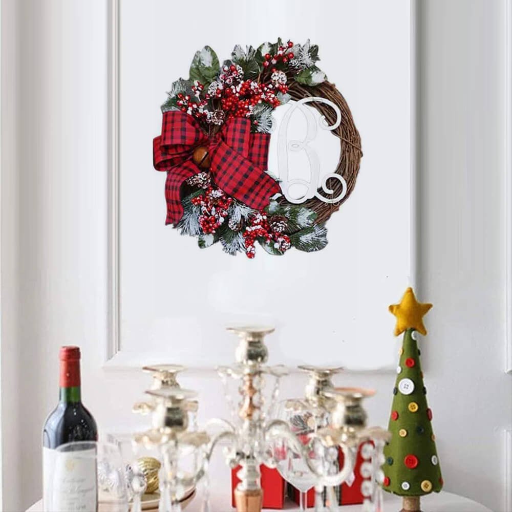 'B' Alphabet Style Artificial Christmas Wreath for Wall, Door and Tree Decor - Little Surprise Box'B' Alphabet Style Artificial Christmas Wreath for Wall, Door and Tree Decor