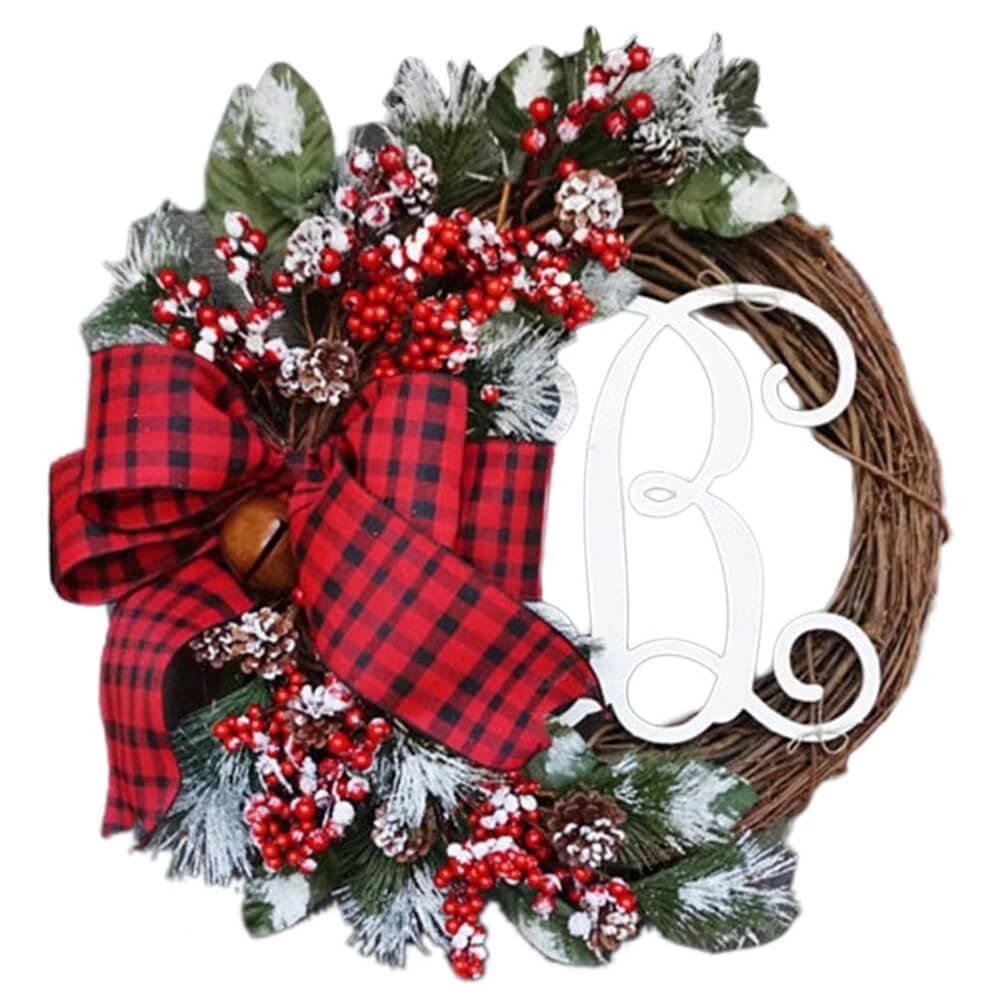 'B' Alphabet Style Artificial Christmas Wreath for Wall, Door and Tree Decor - Little Surprise Box'B' Alphabet Style Artificial Christmas Wreath for Wall, Door and Tree Decor
