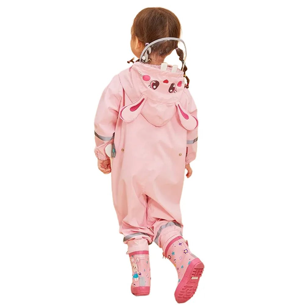 Baby Pink Rabbit Theme All Over Jumpsuit / Playsuit Raincoat for Kids - Little Surprise BoxBaby Pink Rabbit Theme All Over Jumpsuit / Playsuit Raincoat for Kids