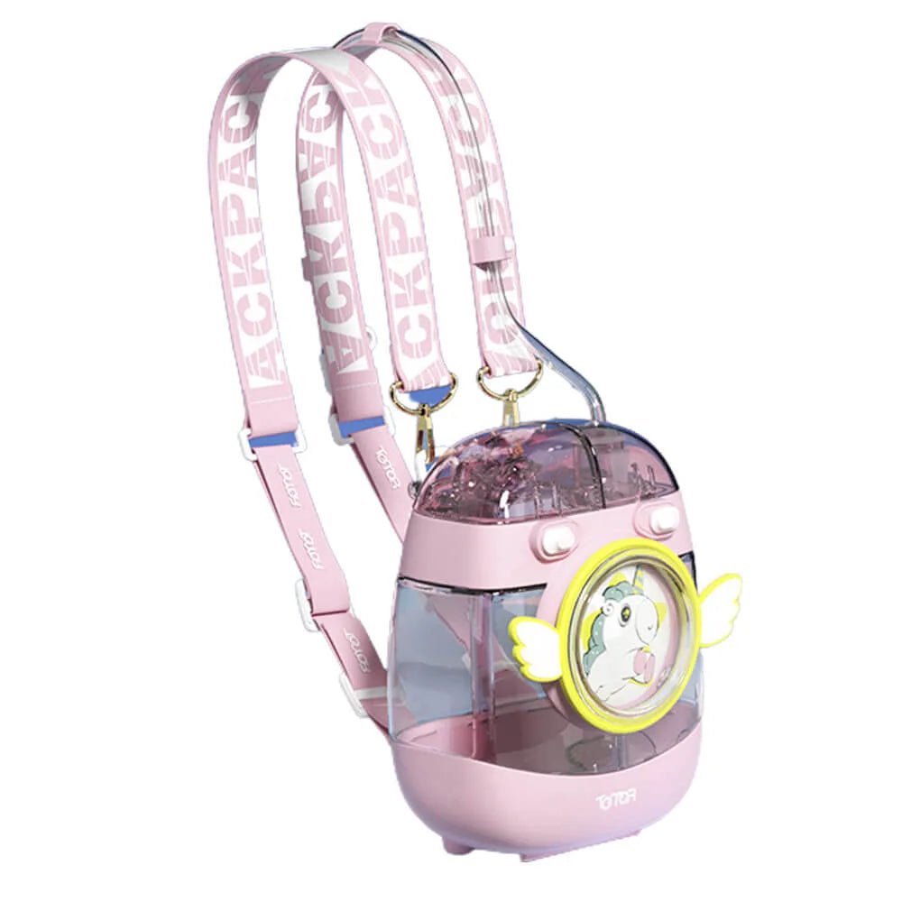 Backpack Style, Two way Lid Sipping Water Bottle, 1 litre, Pink - Little Surprise BoxBackpack Style, Two way Lid Sipping Water Bottle, 1 litre, Pink