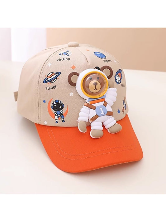 Beige & Orange 3d Astro Kelly Jo Bear Casual Cap for Kids - Little Surprise BoxBeige & Orange 3d Astro Kelly Jo Bear Casual Cap for Kids