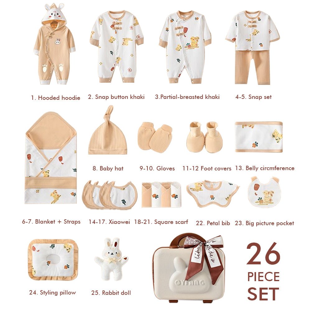 Beige Rabbit 27pcs Mini Suitcase style Newborn Hamper for Baby Boy/Baby Girl , 0-6 months - Little Surprise BoxBeige Rabbit 27pcs Mini Suitcase style Newborn Hamper for Baby Boy/Baby Girl , 0-6 months