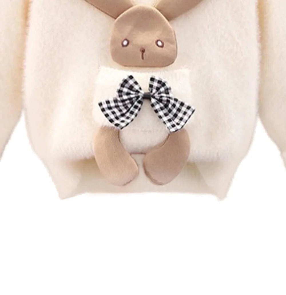 Beige with 3d Bunny Kids Cardigan Sweater, Round Neck - Little Surprise BoxBeige with 3d Bunny Kids Cardigan Sweater, Round Neck
