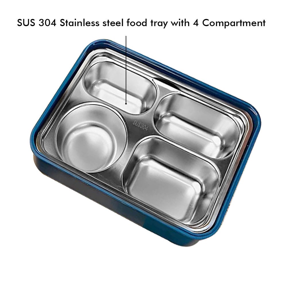 Big Size , Blue Dino theme Transparent Lid Double Lock Stainless Steel Kids Lunch /Tiffin Box - Little Surprise BoxBig Size , Blue Dino theme Transparent Lid Double Lock Stainless Steel Kids Lunch /Tiffin Box