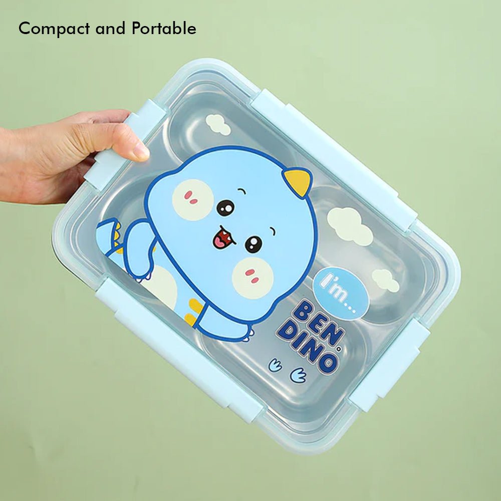 Big Size , Blue Dino theme Transparent Lid Double Lock Stainless Steel Kids Lunch /Tiffin Box - Little Surprise BoxBig Size , Blue Dino theme Transparent Lid Double Lock Stainless Steel Kids Lunch /Tiffin Box