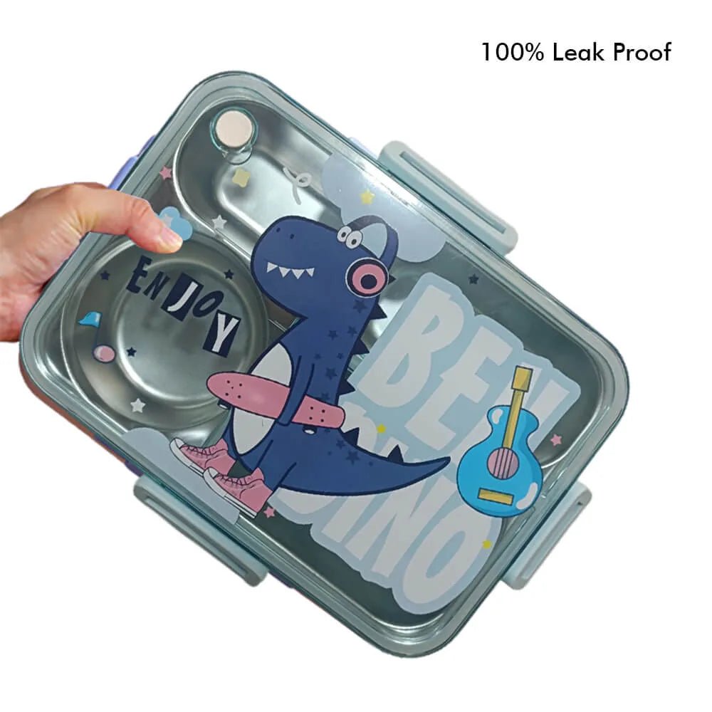 Big Size Stainless Steel Lunch Box /Tiffin for Kids and Adults, Blue Dino with Steel Spoon and Steel Chopsticks for Kids and Adults - Little Surprise BoxBig Size Stainless Steel Lunch Box /Tiffin for Kids and Adults, Blue Dino with Steel Spoon and Steel Chopsticks for Kids and Adults