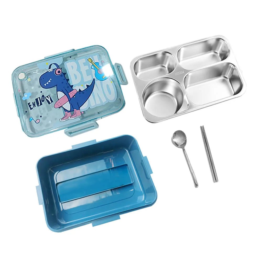 Big Size Stainless Steel Lunch Box /Tiffin for Kids and Adults, Blue Dino with Steel Spoon and Steel Chopsticks for Kids and Adults - Little Surprise BoxBig Size Stainless Steel Lunch Box /Tiffin for Kids and Adults, Blue Dino with Steel Spoon and Steel Chopsticks for Kids and Adults