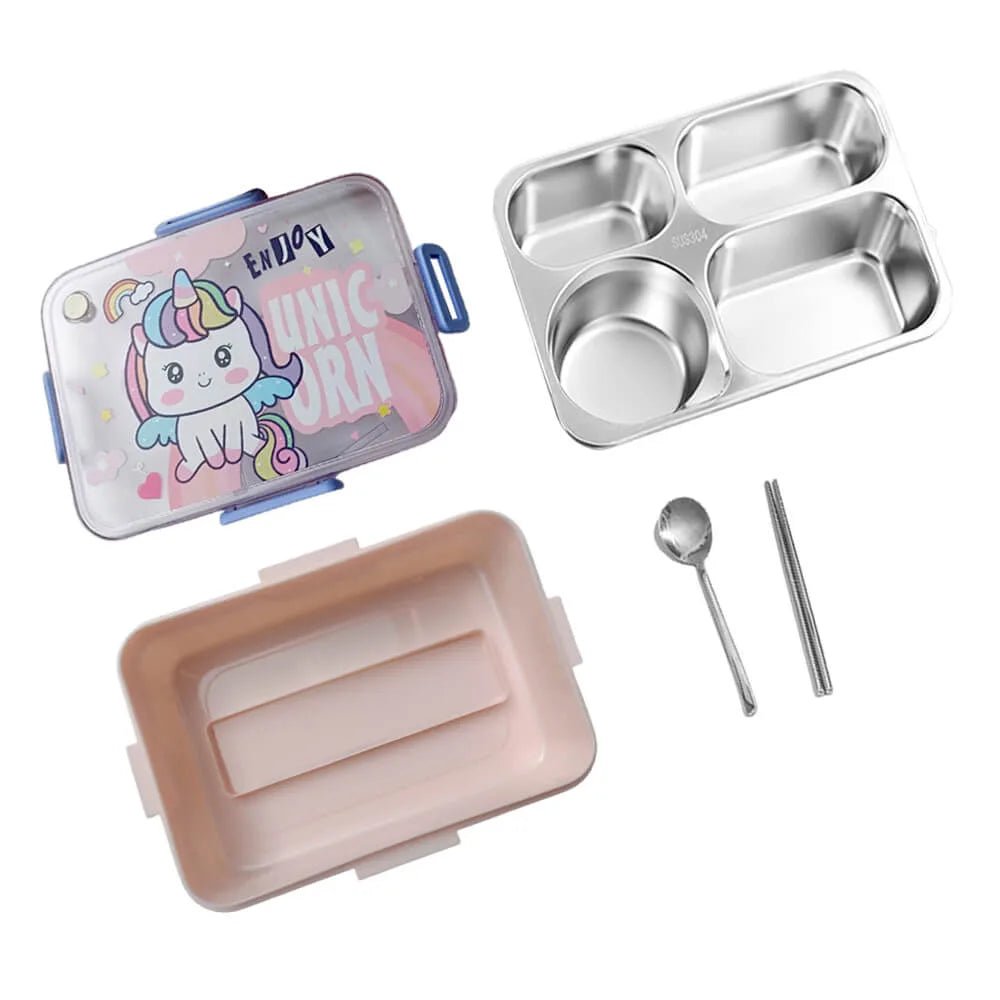 Big Size Stainless Steel Lunch Box /Tiffin for Kids and Adults, Pink Uni with Steel Spoon and Steel Chopsticks for Kids and Adults - Little Surprise BoxBig Size Stainless Steel Lunch Box /Tiffin for Kids and Adults, Pink Uni with Steel Spoon and Steel Chopsticks for Kids and Adults