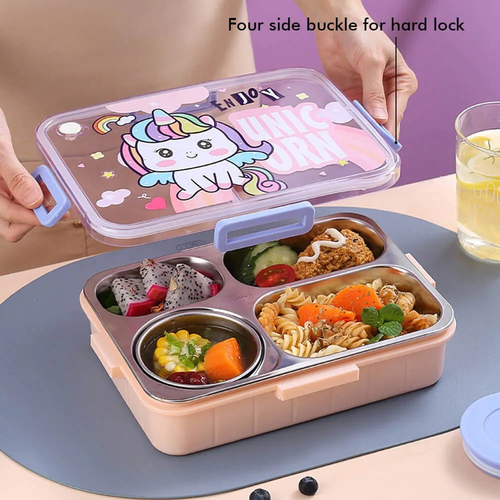 Big Size Stainless Steel Lunch Box /Tiffin for Kids and Adults, Pink Uni with Steel Spoon and Steel Chopsticks for Kids and Adults - Little Surprise BoxBig Size Stainless Steel Lunch Box /Tiffin for Kids and Adults, Pink Uni with Steel Spoon and Steel Chopsticks for Kids and Adults