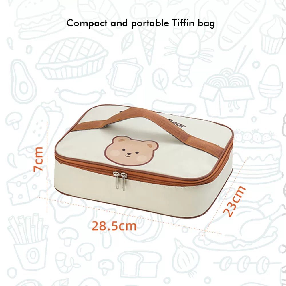 Big Size Stainless Steel Lunch Box /Tiffin with Insulated Matching Lunch Bag for Kids and Adults, Cream Brown Bear - Little Surprise BoxBig Size Stainless Steel Lunch Box /Tiffin with Insulated Matching Lunch Bag for Kids and Adults, Cream Brown Bear