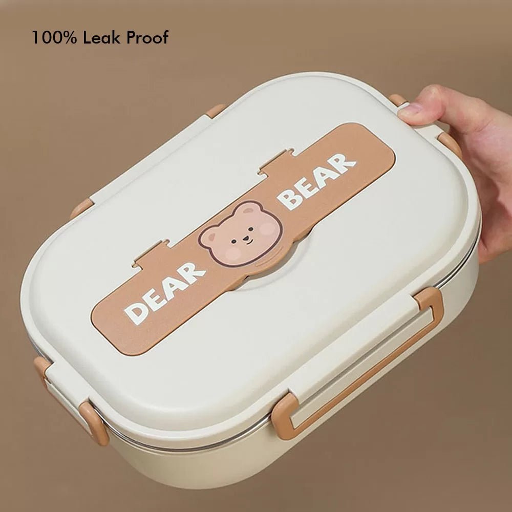 Big Size Stainless Steel Lunch Box /Tiffin with Insulated Matching Lunch Bag for Kids and Adults, Cream Brown Bear - Little Surprise BoxBig Size Stainless Steel Lunch Box /Tiffin with Insulated Matching Lunch Bag for Kids and Adults, Cream Brown Bear